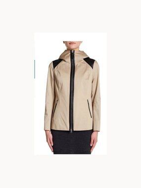 Mackage Women’s Beige Hooded Jacket Leather Trim Size L